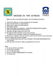 English Worksheet: Driving safely in the outback