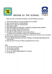 English worksheet: Driving safely in the outback