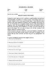 English Worksheet: Test 7th grade Daily Routine/Describing People