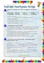 English Worksheet: Present Simple-Present Progressive-Past Simple