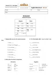 English Worksheet: Verb To Be+ Personal Pronouns