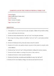English Worksheet: Modal verbs can cant lesson plan