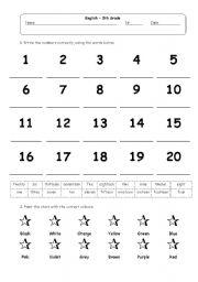 English Worksheet: Numbers and colours