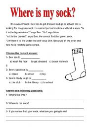 English Worksheet: where is my sock