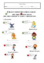 English Worksheet: What does he/she like?