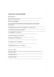 English worksheet: Tell Us About Yourself Worksheet