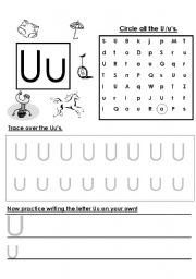 Alphabet letter writing practice  U  Z