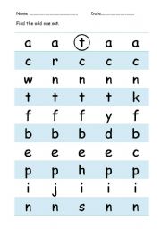 English Worksheet: Find the Odd Letter Out