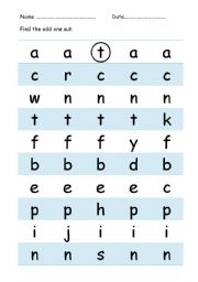 English worksheet: Find the Odd Letter Out