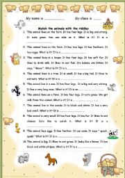 English Worksheet: The Animals riddles