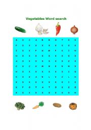 English worksheet: Vegetable Word Search