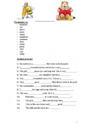 English worksheet: Vocabulary Test + The verb to be and to have. Two exercises.