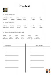 English worksheet: NUMBERS