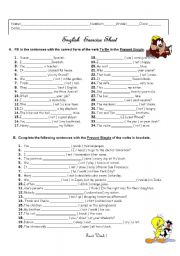 English Worksheet: Present Simple of the verb be and other verbs