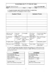 English worksheet: Table - language in the classroom