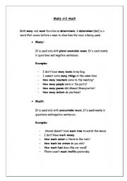 English worksheet: Much and Many