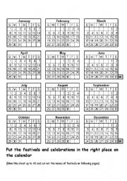 English Worksheet: Calendar of festivals and celebrations