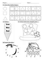 English Worksheet: revision for shapes,colours and alphabets
