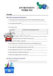 English Worksheet: Environment Webquest