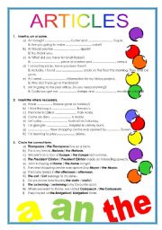 English Worksheet: ARTICLES