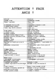 English Worksheet: Attention ! Faux amis !