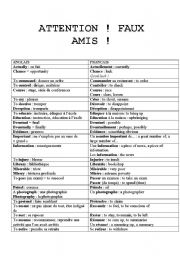 English worksheet: Attention ! Faux amis !