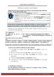 English Worksheet: Purpose clause/ phrases