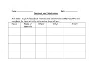 English Worksheet: Festivals and Celebrations: Question and Answer