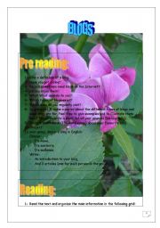 English Worksheet: BLOGS Project (pre-reading & reading tasks)