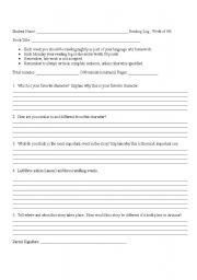 English Worksheet: Reading Log