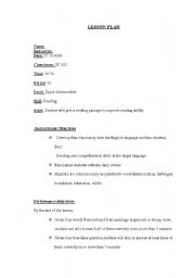 English Worksheet: lesson plan