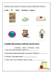 English worksheet: WRITE THE CORRECT WORD UNDER THESE PICTURES :- 