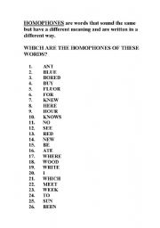 English worksheet: HOMOPHONES