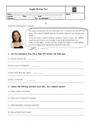 English Worksheet: Test Personal Information