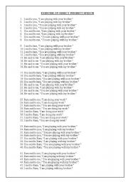 English worksheet: an exercise on reported speech with focus on change of pronouns