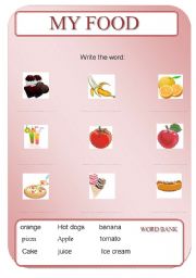 English worksheet: my food