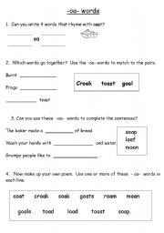 English Worksheet: oa words