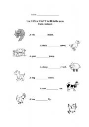 English Worksheet: Farm Animals CAN/CANT