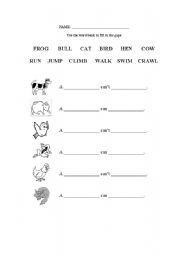 English Worksheet: Farm Animals CAN/CANT - to write