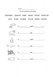 English Worksheet: Wild Animals CAN/CANT - to write
