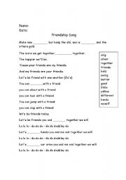 English worksheet: Friendship Song
