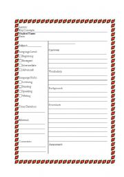 English Worksheet: ESL Lesson Plan Template