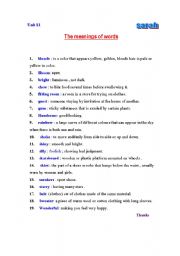 English worksheet: THE MEANING OF WORDS