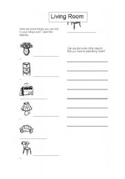 English worksheet: Living Room Objects
