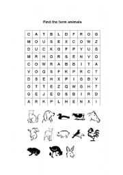 English worksheet: Farm Animal Word Search