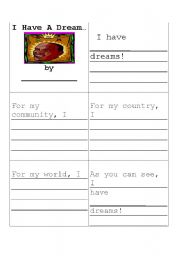 English Worksheet: I Have A Dream Graphic Organizer