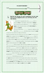 Robin Hood reading and  past tense verbs practice