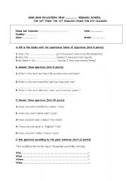 English Worksheet: English Exam For 8th Classes