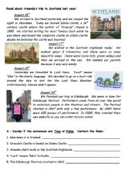 English Worksheet: Test  about scotland - 6th grade - Past Simple