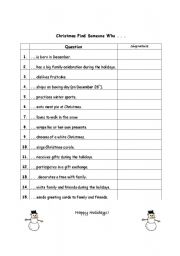 English Worksheet: Christmas find someone who...